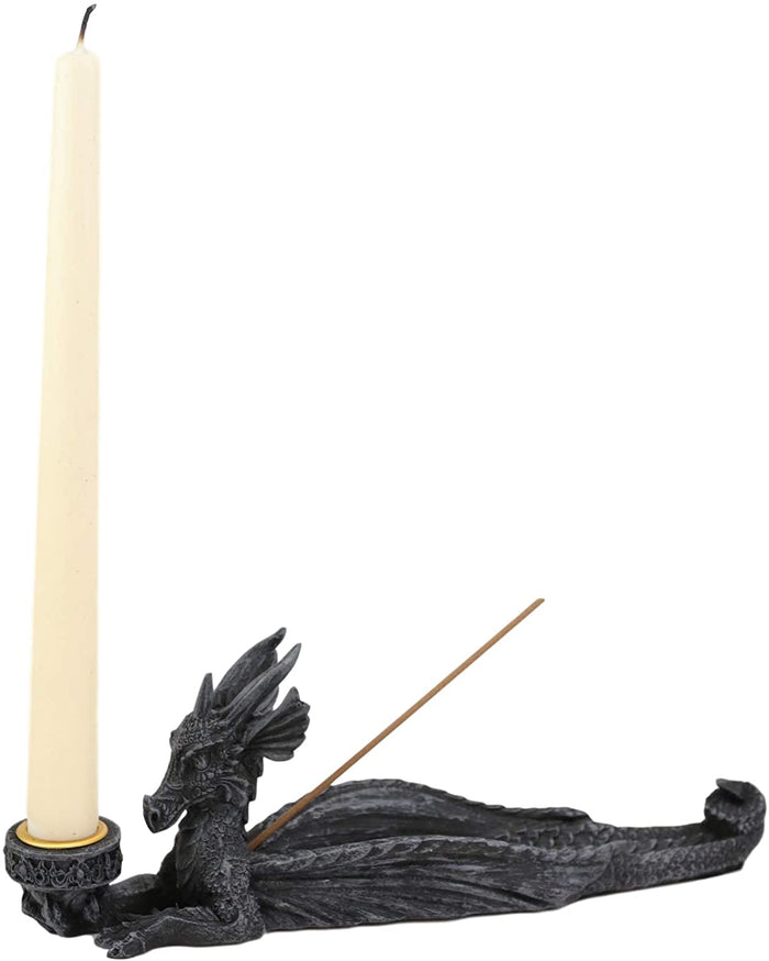 Ebros Gift Ebros Gothic Stony Dragon Incense Burner And Candle Holder Figurine 10" Long