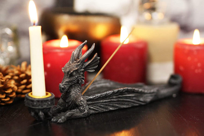 ebros gift Ebros Gothic Stony Dragon Incense Burner and Candle Holder Figurine 10" Long