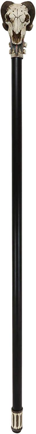 Ebros Gift Ebros Gothic Tribal Ram Horned Skull Decorative Prop Cosplay Walking Cane 38"H