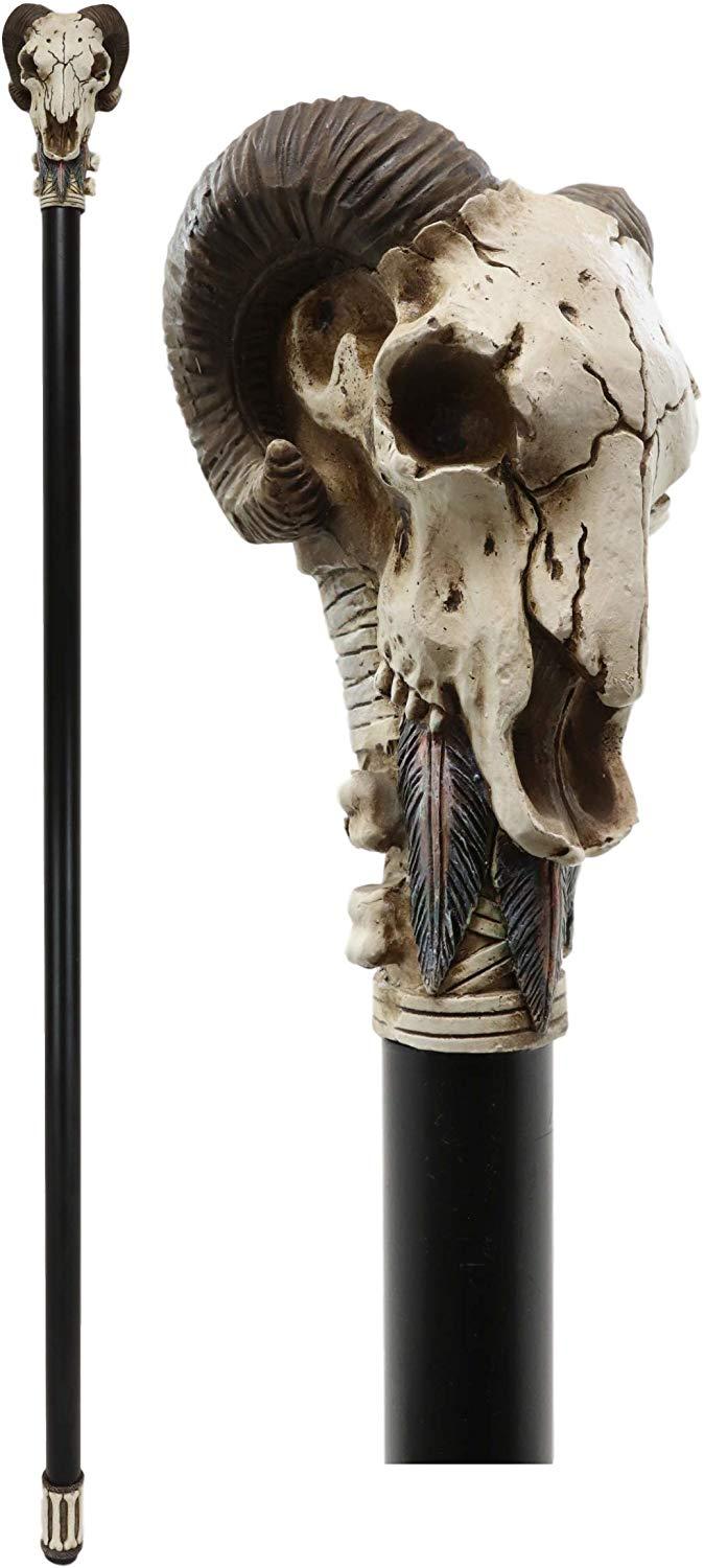 ebros gift Ebros Gothic Tribal Ram Horned Skull Decorative Prop Cosplay Walking Cane 38"H