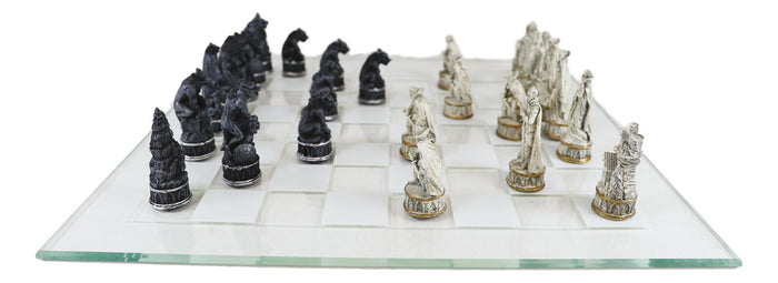 Ebros Gift Ebros Gothic Vampires VS Werewolves Dracula Chess Pieces And Glass Board Set