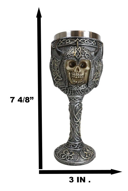 Ebros Gift Ebros Gothic Viking Grinning Skull Wine Goblet With Celtic Knotwork 7.5"H
