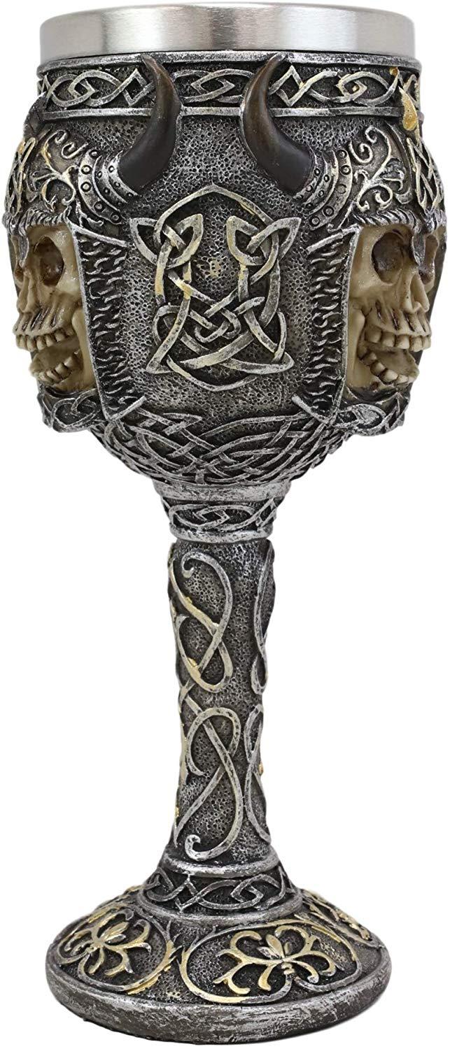 Ebros Gift Ebros Gothic Viking Grinning Skull Wine Goblet With Celtic Knotwork 7.5"H