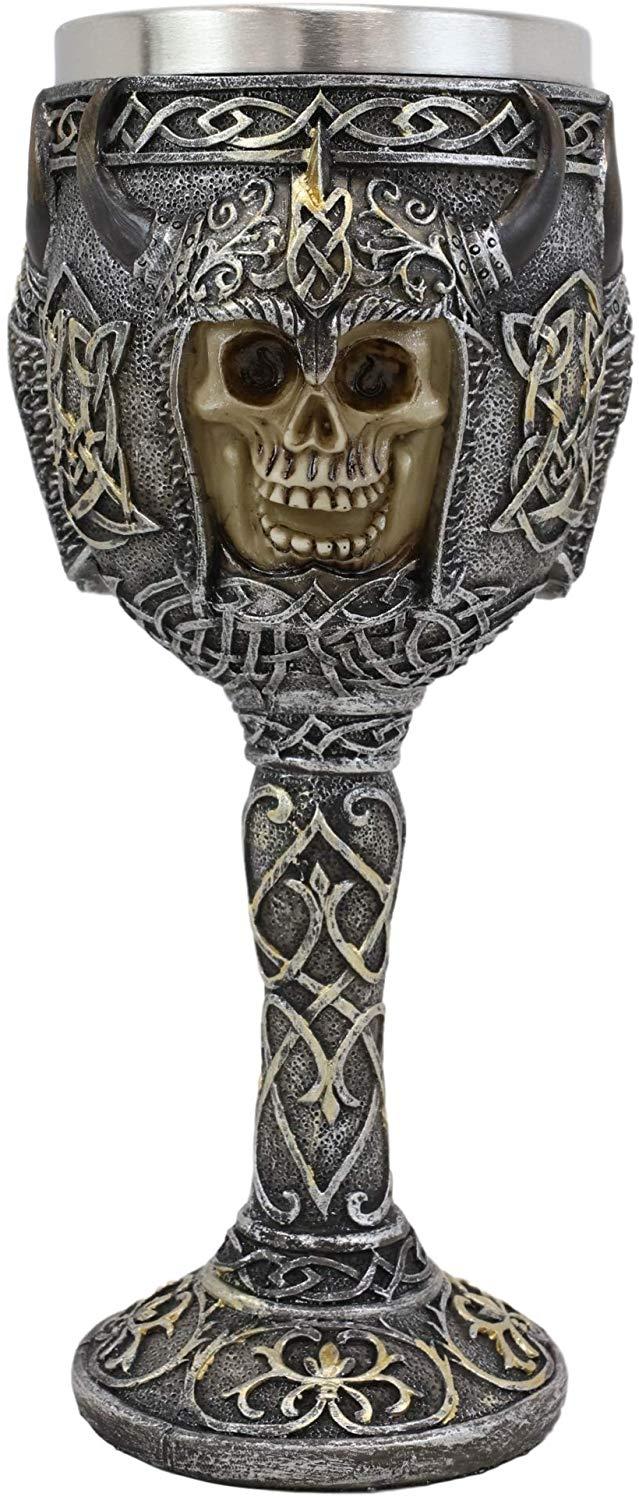 ebros gift Ebros Gothic Viking Grinning Skull Wine Goblet With Celtic Knotwork 7.5"H