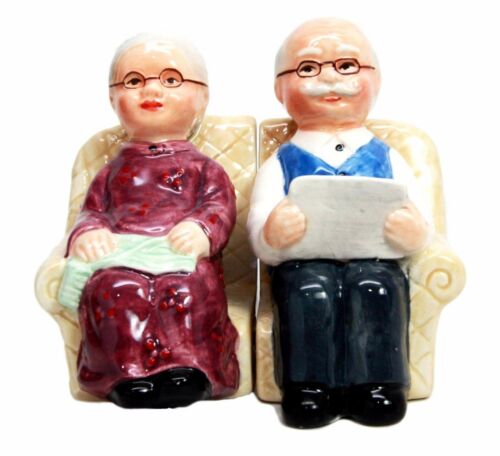 Ebros Gift Ebros Grandma & Grandpa Couple Sofa Past Times Ceramic Salt Pepper Shaker Set
