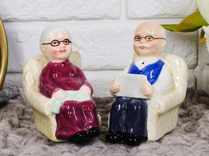 ebros gift Ebros Grandma & Grandpa Couple Sofa Past Times Ceramic Salt Pepper Shaker Set
