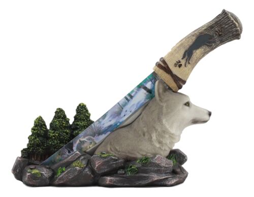 Ebros Gift Ebros Gray Wolf In Forest Scene Centerpiece With Hunting Knife Letter Opener Statue