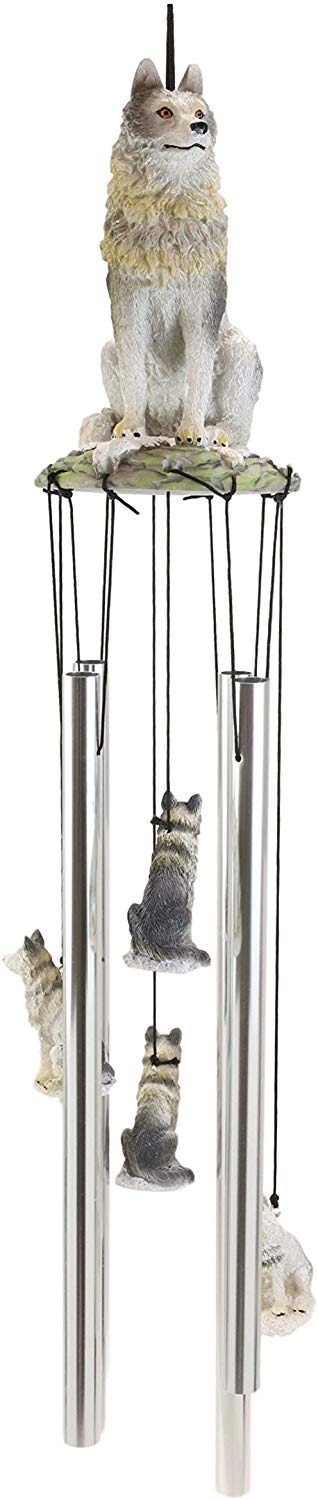 Ebros Gift Ebros Gray Wolf Sculptural Wind Chime Resonant Relaxing Patio And Garden Chimes