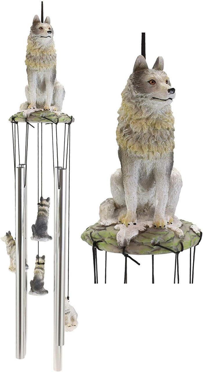 ebros gift Ebros Gray Wolf Sculptural Wind Chime Resonant Relaxing Patio and Garden Chimes