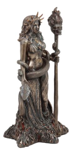 Ebros Gift Ebros Greek Goddess Underworld Hecate Holding Fire Skull Staff Statue Figurine