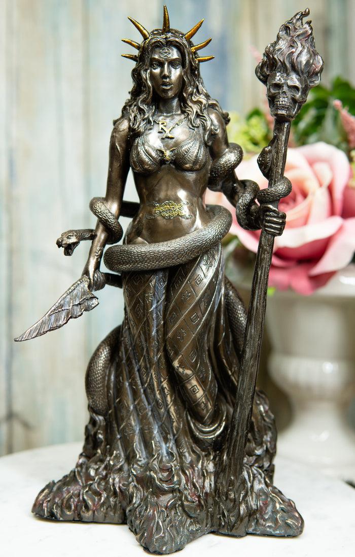 ebros gift Ebros Greek Goddess Underworld Hecate Holding Fire Skull Staff Statue Figurine