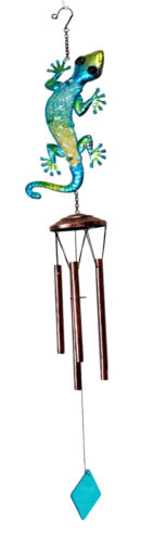 Ebros Gift Ebros Green Camouflage Gecko Lizard Whimsical Copper Metal Wind Chime 40" Long