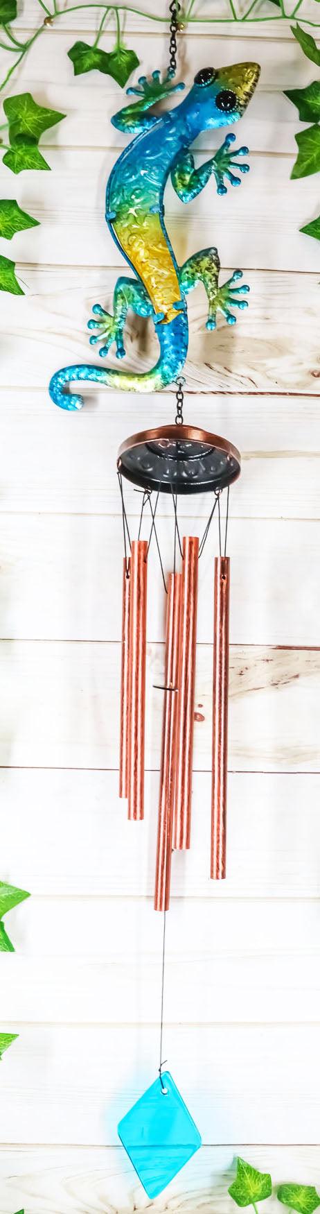 ebros gift Ebros Green Camouflage Gecko Lizard Whimsical Copper Metal Wind Chime 40" Long