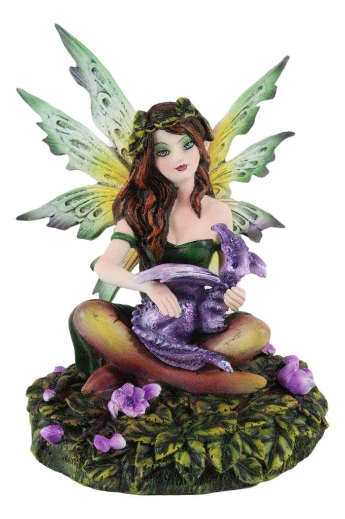 Ebros Gift Ebros Green Gaia Earth Tribal Fairy With Purple Baby Dragon Wyrmling Fantasy Figurine