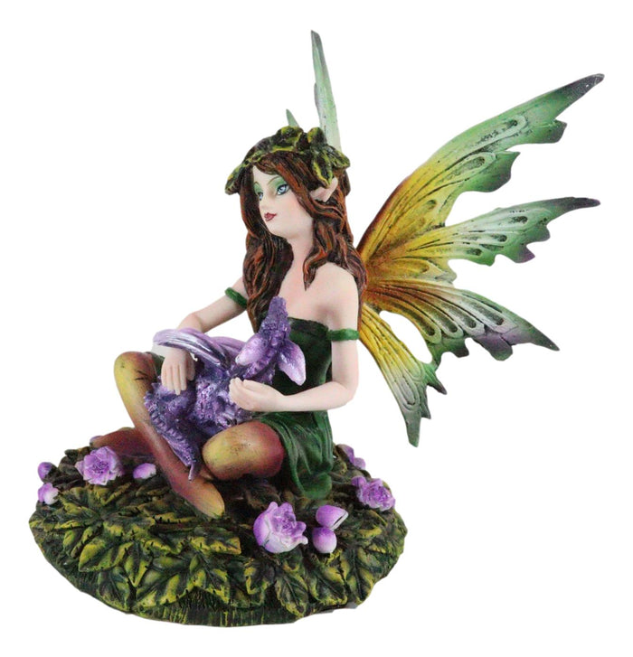 Ebros Gift Ebros Green Gaia Earth Tribal Fairy With Purple Baby Dragon Wyrmling Fantasy Figurine
