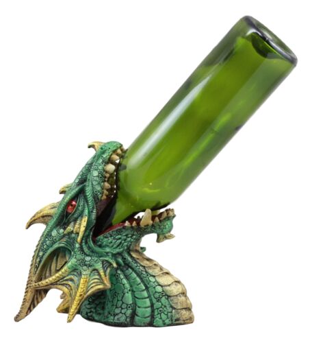 Ebros Gift Ebros Green Grendel Dragon Head Wine Bottle Holder Serpent Of Fire Decorative Figurine