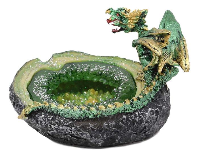 Ebros Gift Ebros Green Hydra Dragon Guarding Emerald Pool Crystal Quarry Cigarette Ashtray Statue