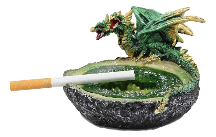 ebros gift Ebros Green Hydra Dragon Guarding Emerald Pool Crystal Quarry Cigarette Ashtray Statue