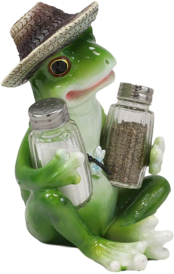 Ebros Gift Ebros Green Toad Tree Frog With Sombrero Glass Salt Pepper Shakers Holder Set