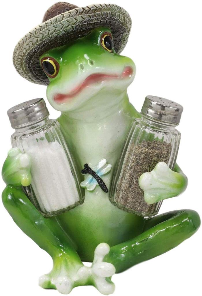 Ebros Gift Ebros Green Toad Tree Frog With Sombrero Glass Salt Pepper Shakers Holder Set