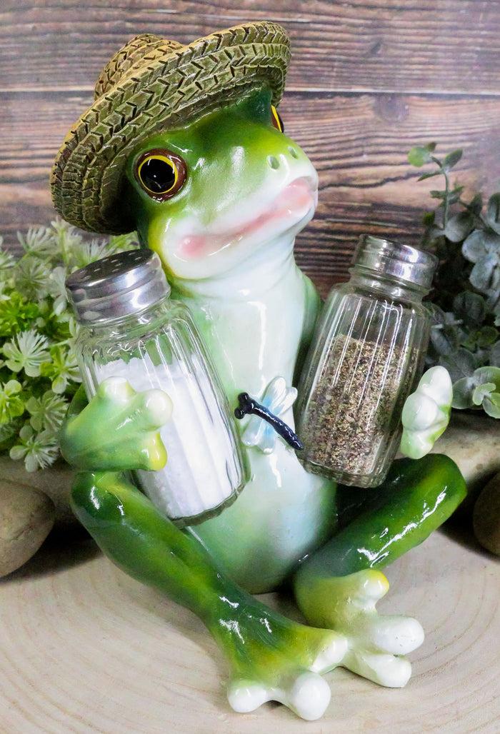 Ebros Gift Ebros Green Toad Tree Frog With Sombrero Glass Salt Pepper Shakers Holder Set