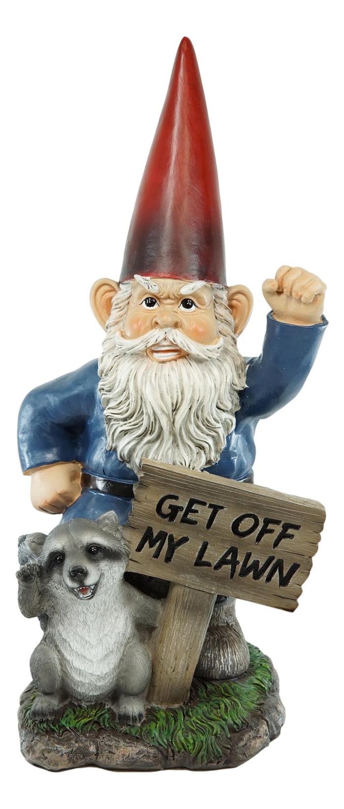 Ebros Gift Ebros Grumpy Mr Gnome Dwarf With Feisty Raccoon Raising Fists Not Welcome Statue 17"H