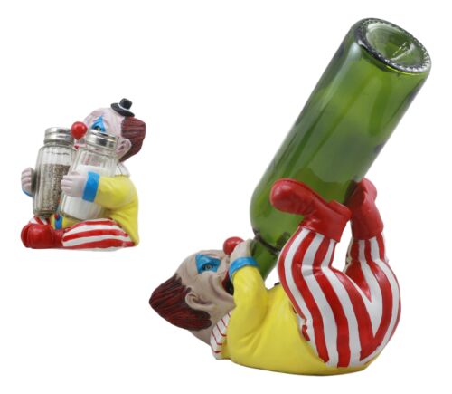 Ebros Gift Ebros Halloween IT Killer Mannequin Pennywise Clown Wine Holder And Salt Pepper Shakers Holder Figurine Set Scary Halloween Party Hosting Centerpiece Wine Cellar Tabletop Countertop Kitchen Home Decor