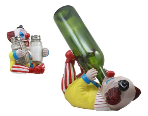 Ebros Gift Ebros Halloween IT Killer Mannequin Pennywise Clown Wine Holder And Salt Pepper Shakers Holder Figurine Set Scary Halloween Party Hosting Centerpiece Wine Cellar Tabletop Countertop Kitchen Home Decor
