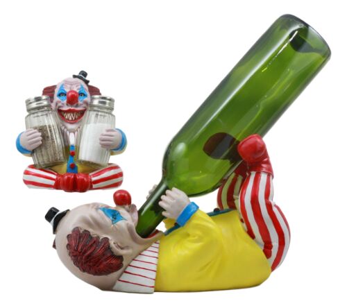 ebros gift Ebros Halloween IT Killer Mannequin Pennywise Clown Wine Holder And Salt Pepper Shakers Holder Figurine Set Scary Halloween Party Hosting Centerpiece Wine Cellar Tabletop Countertop Kitchen Home Decor