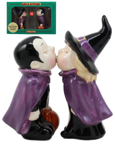 Ebros Gift Ebros Halloween Witch Kissing Vampire Salt And Pepper Shakers Set Ceramic Magnet