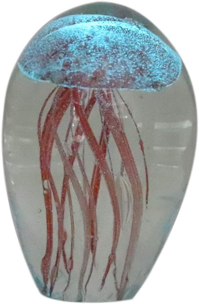 Ebros Gift Ebros Hand Blown Glass Glow In The Dark Translucent Jellyfish & LED Base (Red)