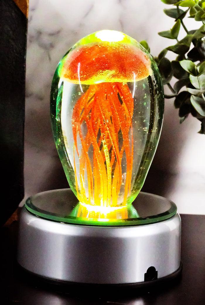 Ebros Gift Ebros Hand Blown Glass Glow In The Dark Translucent Jellyfish & LED Base (Red)