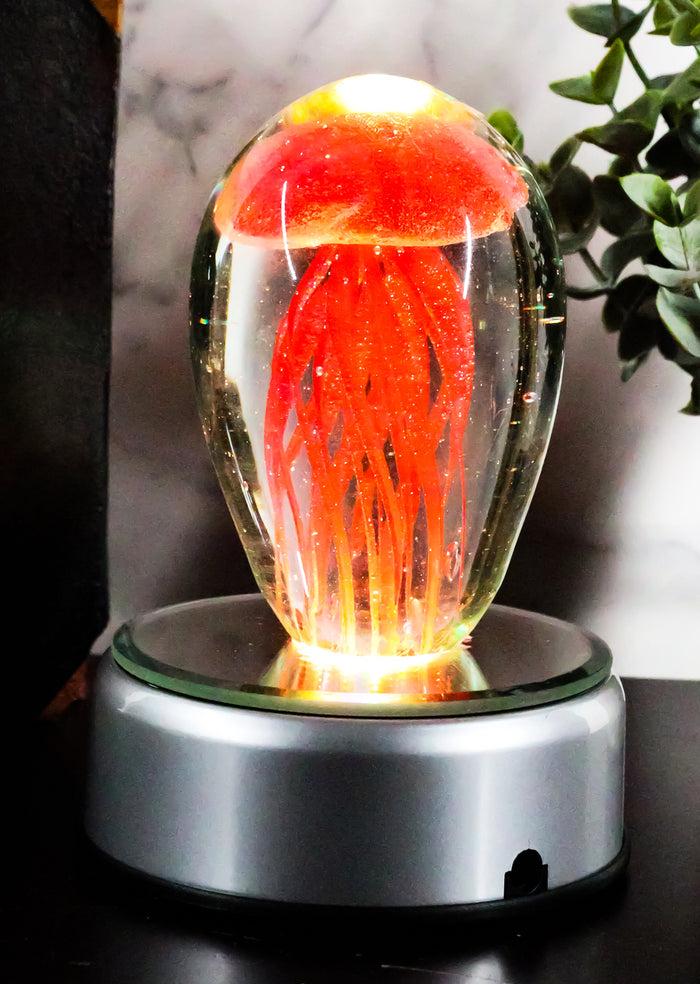 ebros gift Ebros Hand Blown Glass Glow in The Dark Translucent Jellyfish & LED Base (Red)