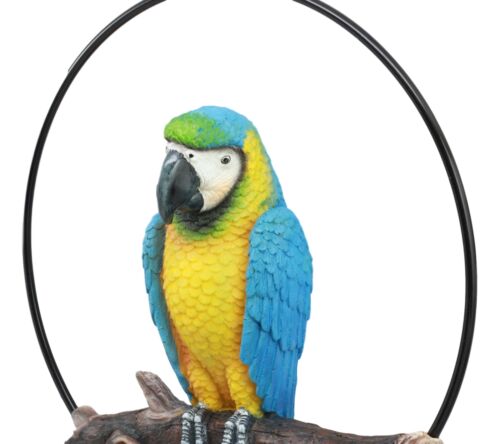 Ebros Gift Ebros Hanging Blue And Gold Macaw Perching On Branch In Metal Round Ring 13.5"H
