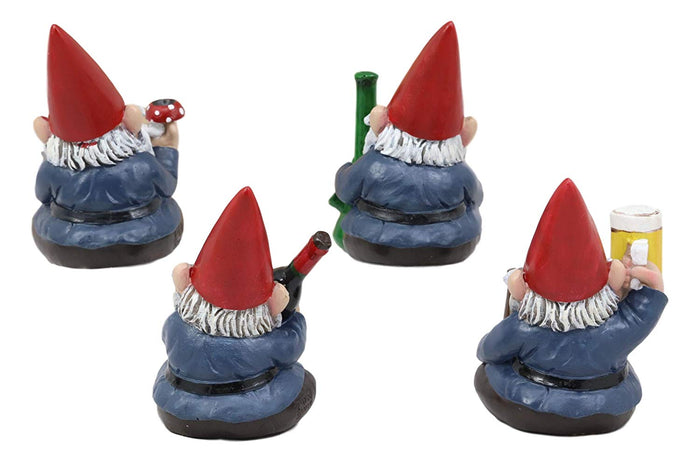 Ebros Gift Ebros Happy Times Drunk And High Gnome Figurines Collectible Set Of 4 Whimsical Dwarf Gnomes Home Shelf Decors Miniature Statues 3.5" Tall Party Celebration Of Wine Beer Weed Bong Magic Mushroom