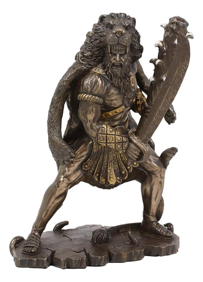 ebros gift Ebros Hercules Holding Club with Neman Lion Skin Armor Sculpture Figurine 8.25"H