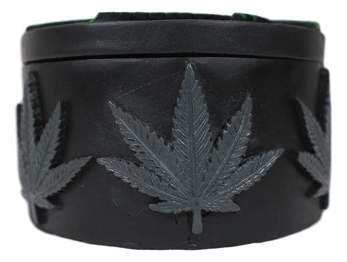 Ebros Gift Ebros Hidden Stash Green Hemp Weed Leaf Cannabis Round Decorative Jewelry Box Figurine