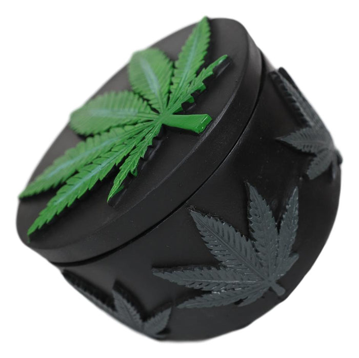Ebros Gift Ebros Hidden Stash Green Hemp Weed Leaf Cannabis Round Decorative Jewelry Box Figurine