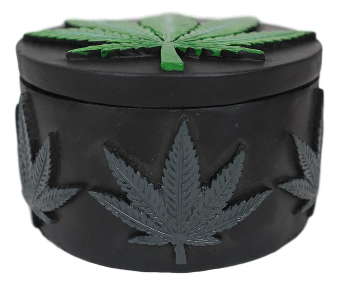 Ebros Gift Ebros Hidden Stash Green Hemp Weed Leaf Cannabis Round Decorative Jewelry Box Figurine