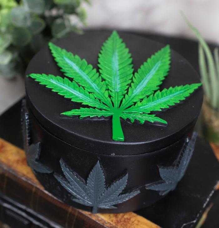 ebros gift Ebros Hidden Stash Green Hemp Weed Leaf Cannabis Round Decorative Jewelry Box Figurine
