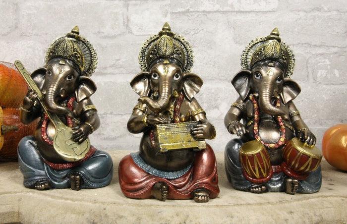 ebros gift Ebros Hindu Elephant God Ganesha Playing Dholak Sitar And Harmonium Figurines Set of 3