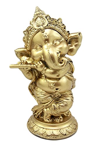 Ebros Gift Ebros Hindu Elephant God Ritual Dancing Ganesha Playing Flute Golden Statue 6"H