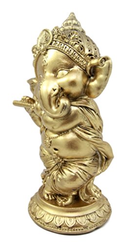 Ebros Gift Ebros Hindu Elephant God Ritual Dancing Ganesha Playing Flute Golden Statue 6"H