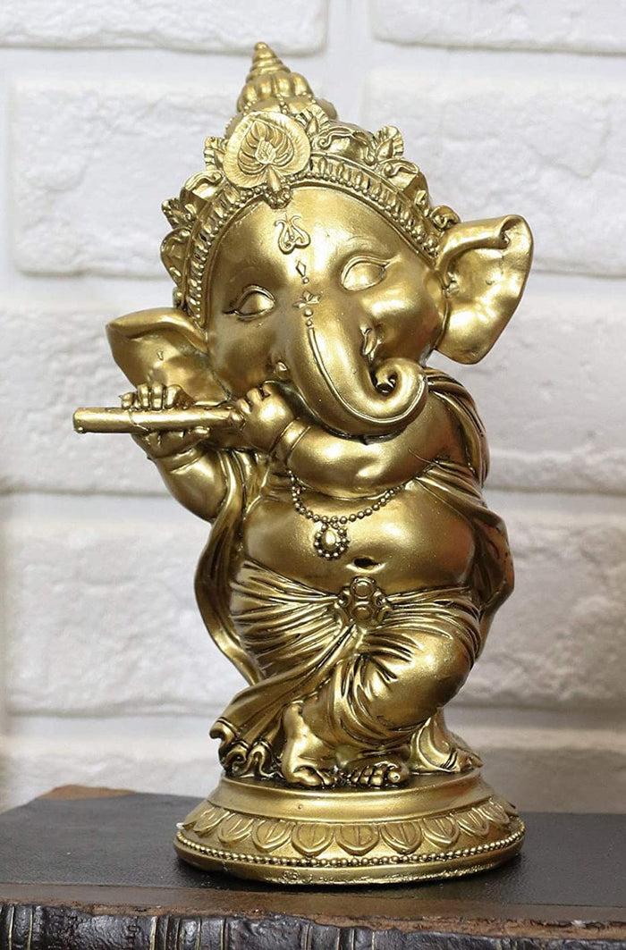 ebros gift Ebros Hindu Elephant God Ritual Dancing Ganesha Playing Flute Golden Statue 6"H