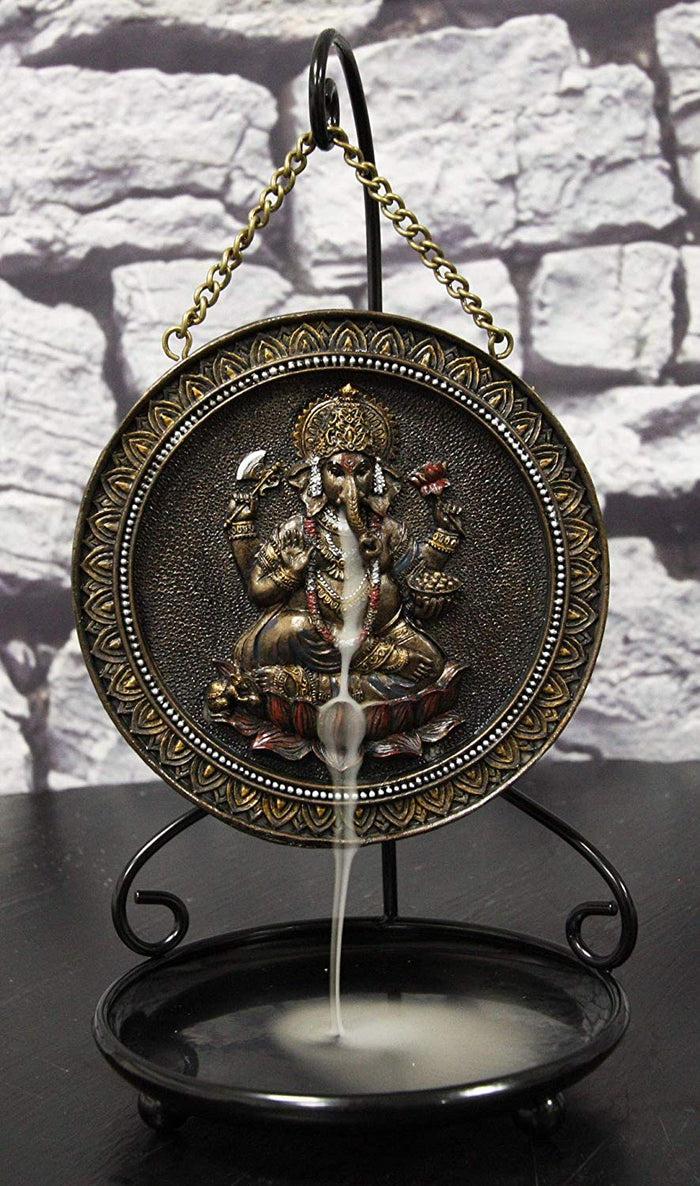 ebros gift Ebros Hindu Ganesha Round Medallion Disk Backflow Incense Cone Holder Burner
