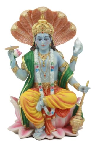 Ebros Gift Ebros Hindu God Vishnu Vasudeva Sitting On Throne Of Cobras Statue 8"H