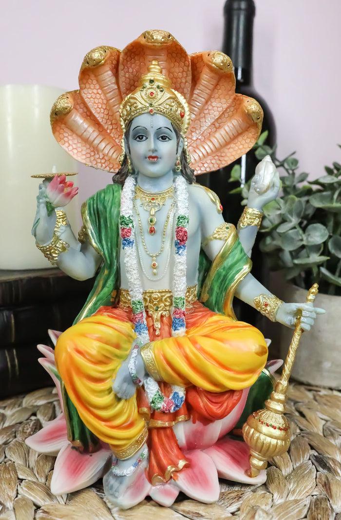 ebros gift Ebros Hindu God Vishnu Vasudeva Sitting On Throne of Cobras Statue 8"H
