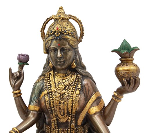 Ebros Gift Ebros Hindu Goddess Lakshmi Meditating On Lotus Throne Statue 6.5"Tall Figurine