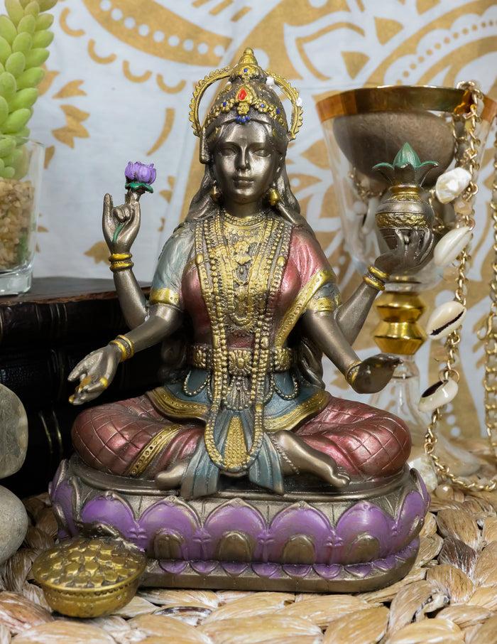 ebros gift Ebros Hindu Goddess Lakshmi Meditating On Lotus Throne Statue 6.5"Tall Figurine