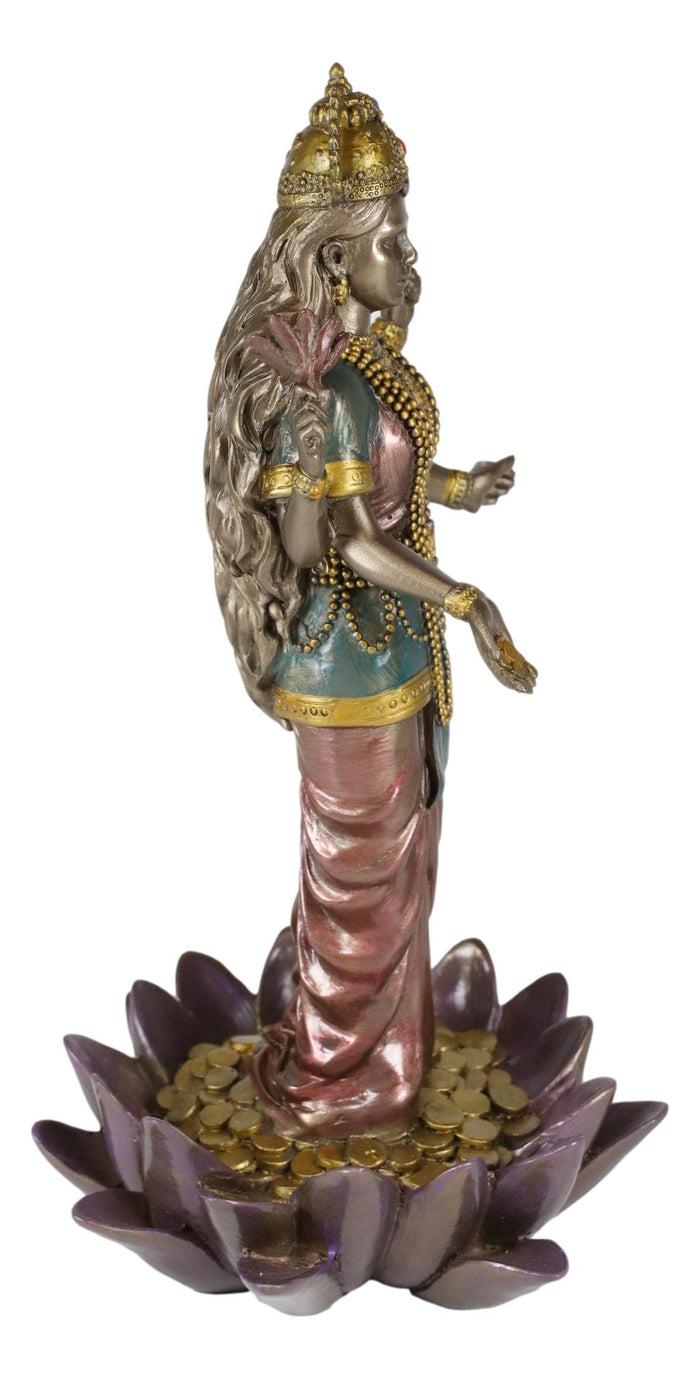 Ebros Gift Ebros Hindu Goddess Lakshmi Standing On Lotus Blossom Statue 10"H Deity Of Prosperity
